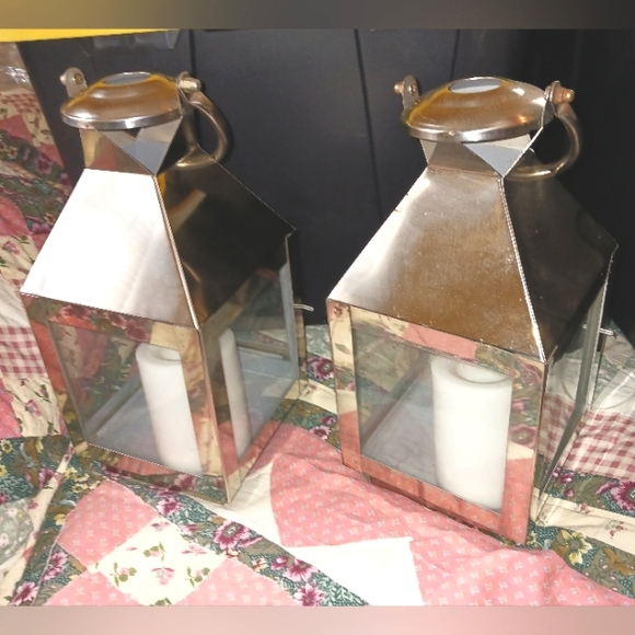 Lantern Boxes Decor Metal and Glass with Candles - Picture 1 of 11